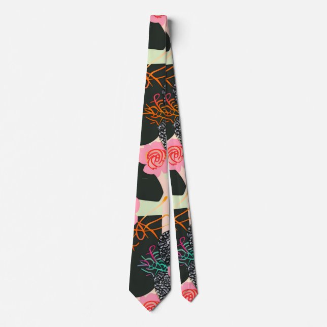Elegant Pink and Black Floral Pattern Tie Krawatte (Vorderseite)