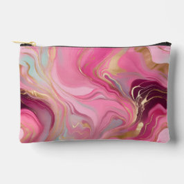 Elegant Pink and Faux Gold Marbled Accessory Pouch Zubehörtasche