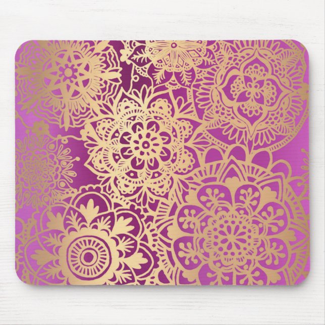 Elegant Pink and Gold Floral Mandala Pattern Mousepad (Vorne)