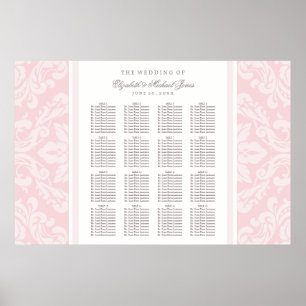 Elegant Pink and Gray Damask Wedding Seating Poster