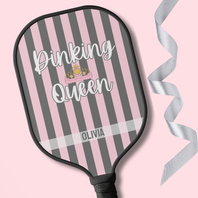 Elegant Pink and Gray stripes Minimalist Custom Pickleball Schläger (Von Creator hochgeladen)