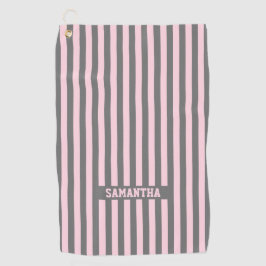 Elegant Pink and Gray stripes Monogrammed custom Golfhandtuch