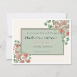 Elegant Pink and Green Wedding Invitation RSVP Karte