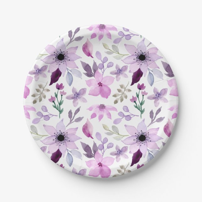 Elegant Pink and Purple Flower Pattern Pappteller (Vorderseite)