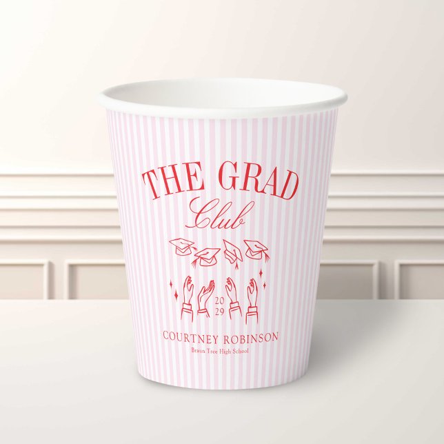 Elegant Pink and Red Grad Club Graduation Pappbecher (Von Creator hochgeladen)