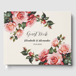 Elegant pink and red roses floral wedding gästebuch