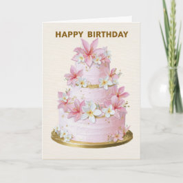 Elegant Pink and White Floral Cake Birthday Card Karte