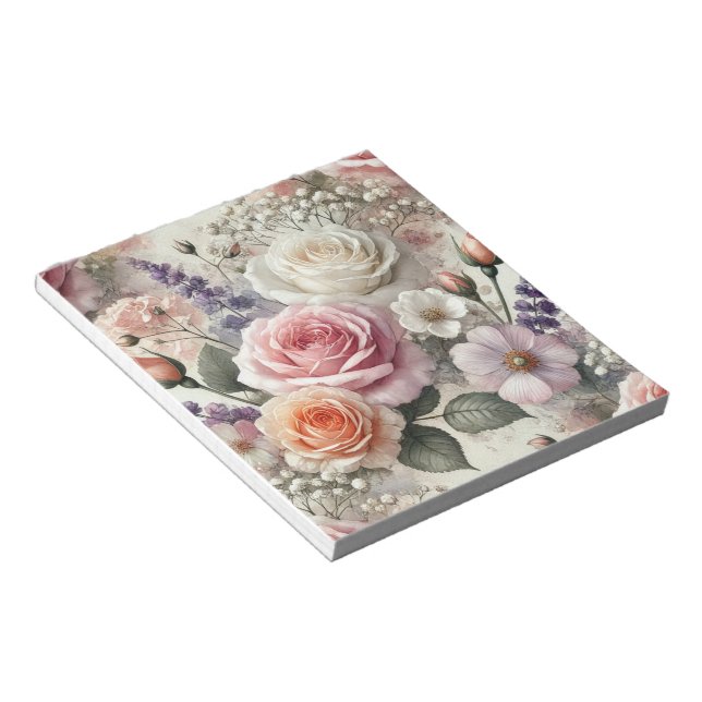 Elegant Pink and White Rose Pattern Notepad Notizblock (angewinkelt)