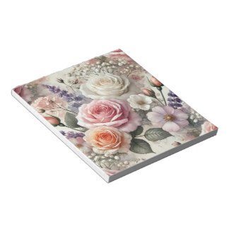 Elegant Pink and White Rose Pattern Notepad Notizblock