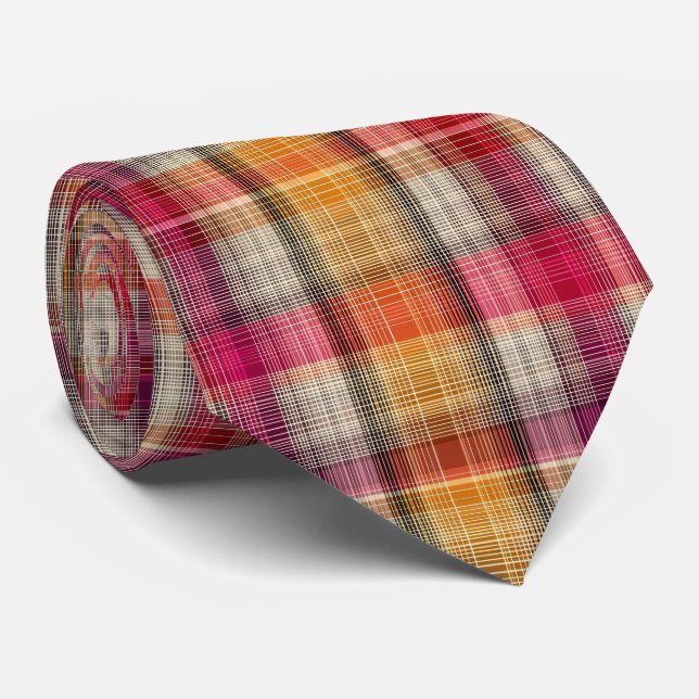 Elegant Pink and Yellow Plaid Gingham Pattern Krawatte (Gerollt)