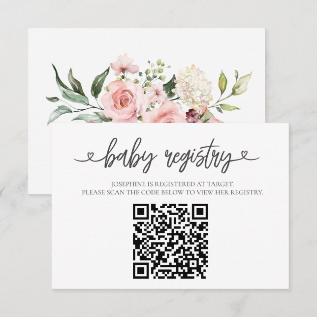 Elegant Pink  Baby Registry QR Code Insert Card (Vorne/Hinten)