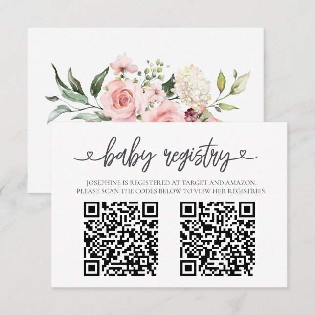 Elegant Pink  Baby Registry QR Code Insert Card (Vorne/Hinten)