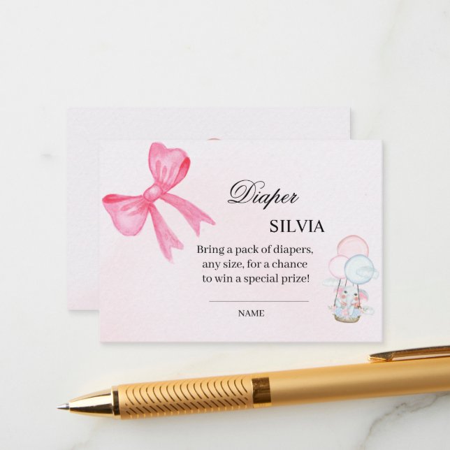 Elegant Pink Baby Shower Diaper Raffle Card – Girl Begleitkarte (Vorderseite/Rückseite Beispiel)