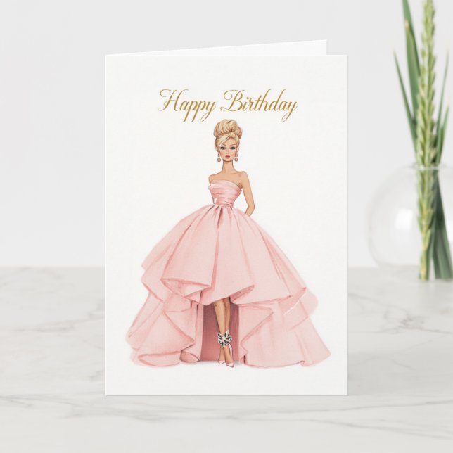Elegant Pink Ball Gown Birthday Card for Her Karte (Vorderseite)