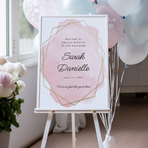 Elegant Pink Bat Mitzvah Willkommen Poster