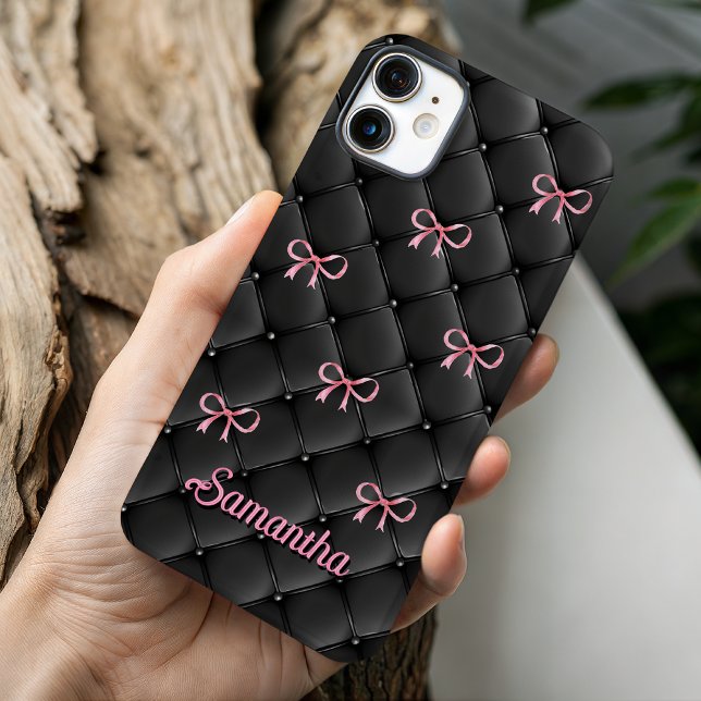 Elegant pink black coquette bows pattern monogram Case-Mate iPhone hülle (Von Creator hochgeladen)