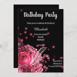 ELEGANT PINK BLACK FLORAL GARDEN GEBURTSTAG EINLADUNG