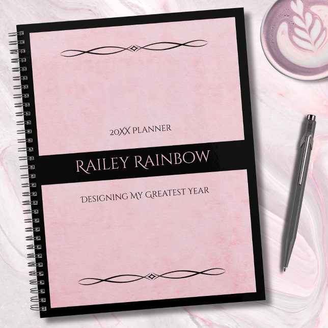 Elegant Pink Black Monogram Executive Planner Planer (Start the new year with a planner that is as sophisticated and goal-oriented as you are)