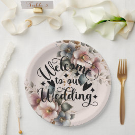 Elegant pink, blue, and cream floral wedding  pappteller