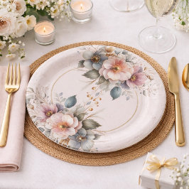 Elegant pink, blue, and cream floral wedding  pappteller