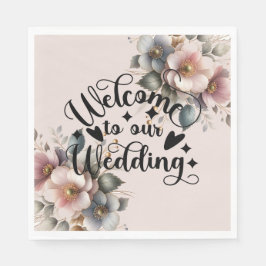 Elegant pink, blue, and cream floral wedding  serviette