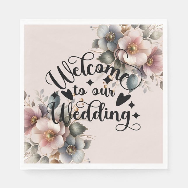 Elegant pink, blue, and cream floral wedding  serviette (Vorderseite)