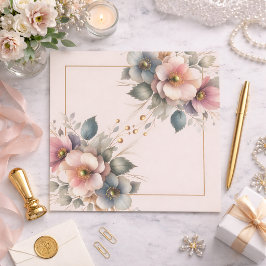 Elegant pink, blue, and cream floral wedding  serviette