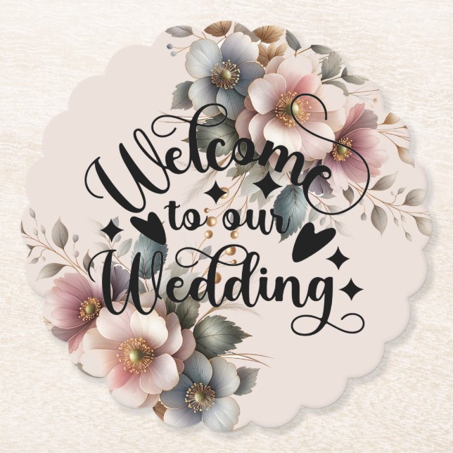 Elegant pink, blue, and cream floral wedding  untersetzer (Vorderseite)