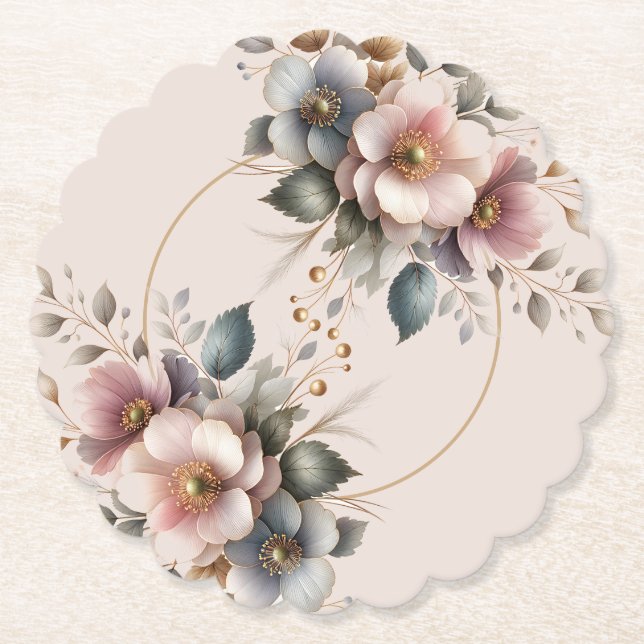 Elegant pink, blue, and cream floral wedding  untersetzer (Vorderseite)