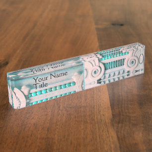 ELEGANT PINK BLUE ART NOUVEAU, FANTASY MARBLE DECO NAMENSPLAKETTE