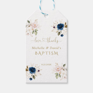 Elegant Pink Blue Gold Floral Twins Taufe Geschenkanhänger