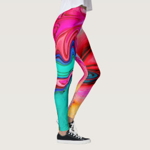 Elegant Pink Blue Marble Abstract Watercolor Leggings