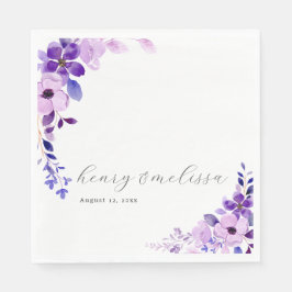 Elegant Pink Blue Purple Flowers Wedding Napkins Serviette