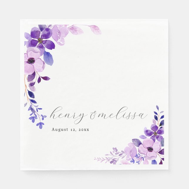 Elegant Pink Blue Purple Flowers Wedding Napkins Serviette (Vorderseite)