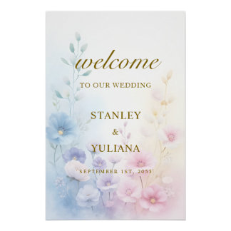 Elegant Pink Blue Watercolor Soft Floral Fine Art Poster