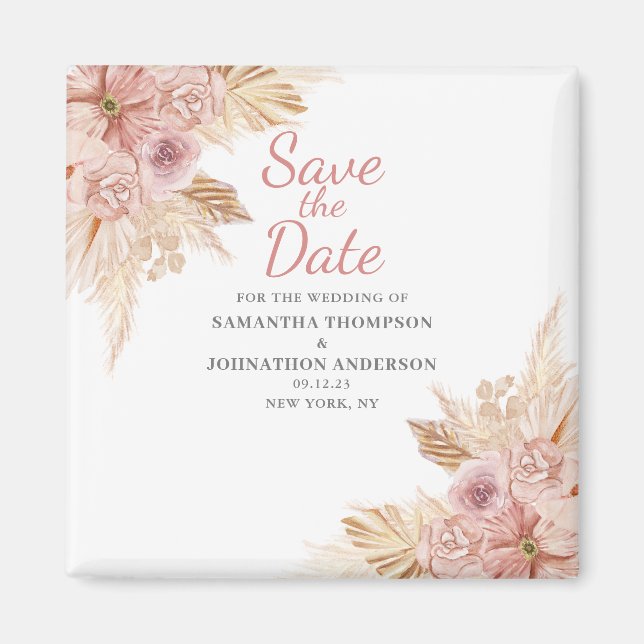 Elegant Pink Boho Floral Botanical Save the Date Magnet (Vorne)