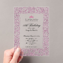 Elegant Pink Border 18th Birthday Debut Acryleinladungen