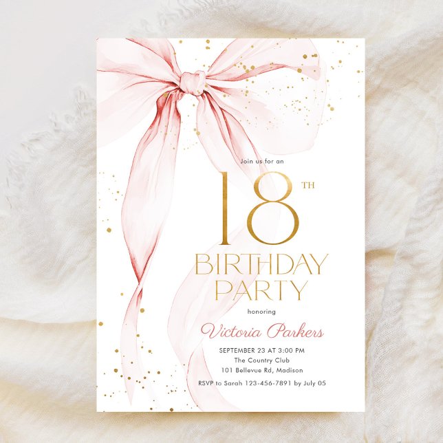 Elegant Pink Bow 18th Birthday Invitation Einladung (Von Creator hochgeladen)