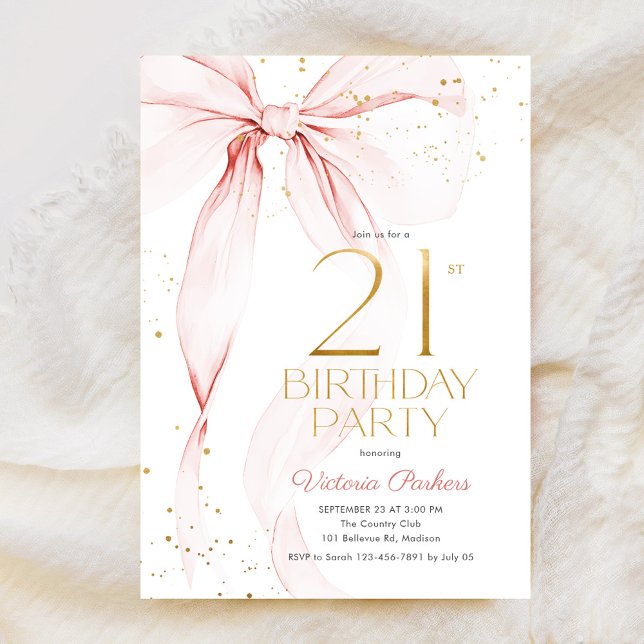Elegant Pink Bow 21st Birthday Invitation Einladung (Von Creator hochgeladen)