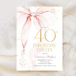 Elegant Pink Bow 40th Birthday Invitation Einladung<br><div class="desc">Elegant pink bow 40th birthday invitation. Feminine design in blush pink and gold. Features trendy watercolor coquette bow,  and modern typography font. Perfect for an elegant style women's bday celebration. Personalize with your own details. Printed Zazzle invitations or instant download digital printable template.</div>