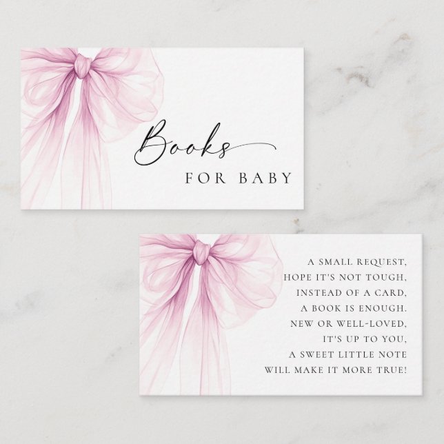 Elegant Pink Bow Baby Shower Books for Baby Begleitkarte (Vorne/Hinten)