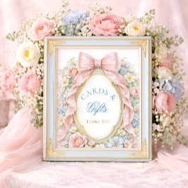 Elegant  Pink Bow Baby Shower Cards and Gifts Poster