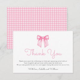 Elegant Pink Bow Baby Shower Dankeskarte