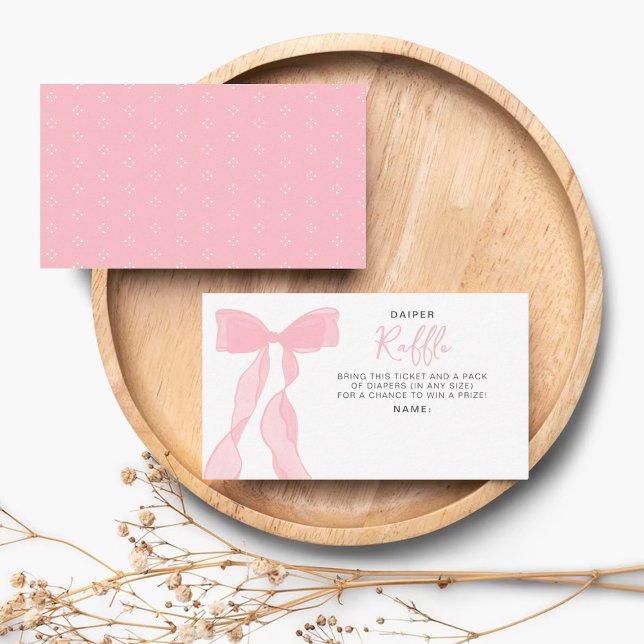 Elegant Pink Bow Baby Shower Diaper Raffle Ticket Begleitkarte (Von Creator hochgeladen)