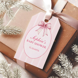 Elegant Pink Bow Baby Shower Geschenkanhänger