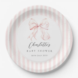 Elegant Pink Bow Baby Shower Pappteller