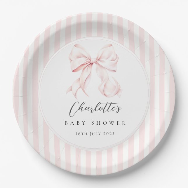 Elegant Pink Bow Baby Shower Pappteller (Vorderseite)