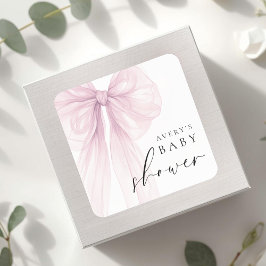 Elegant Pink Bow Baby Shower Quadratischer Aufkleber