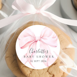 Elegant Pink Bow Baby Shower Runder Aufkleber