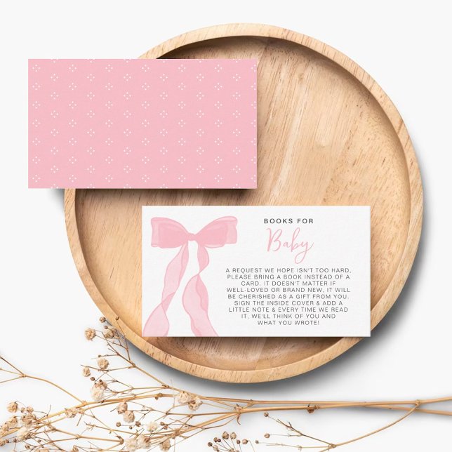 Elegant Pink Bow Books For Baby Baby Shower Begleitkarte (Von Creator hochgeladen)